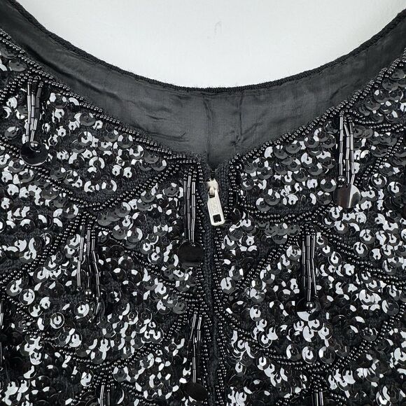 Vintage Heavy Beaded Fringe Tank Women M Black Sequin 50s 60s Old Hollywood Glam - Picture 9 of 16